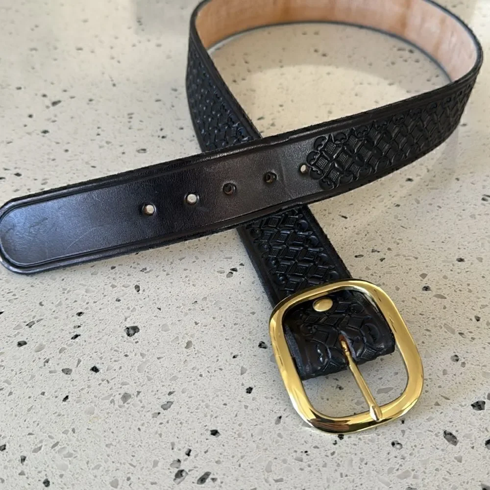 Genuine Leather Men’s Black Embossed Work Casual Belt Size 38